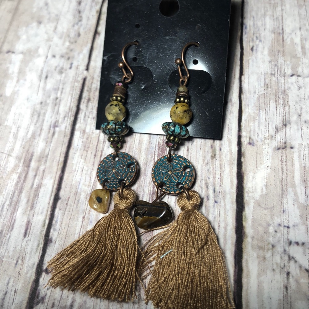 Dangling earrings copper, turquoise, and tan. NWT